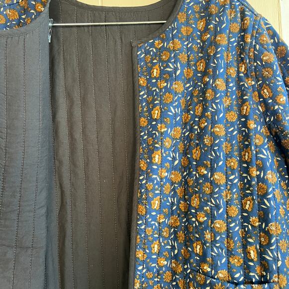 Handmade Quilted Navy Floral Open Jacket Granny Jacket - Picture 5 of 8